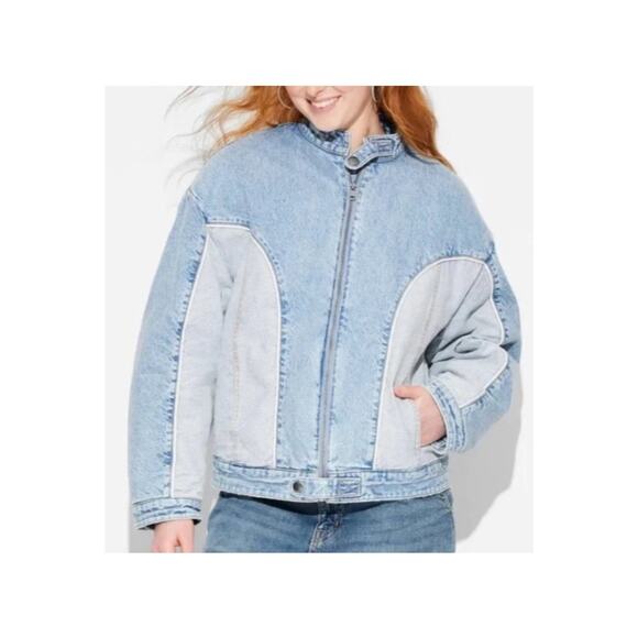Wild Fable Women's Heavyweight Denim Oversized Bomber Jacket Size XSmall Blue - Picture 1 of 4